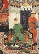 Timur enthroned and holding the white kerchief of rule Bihzad